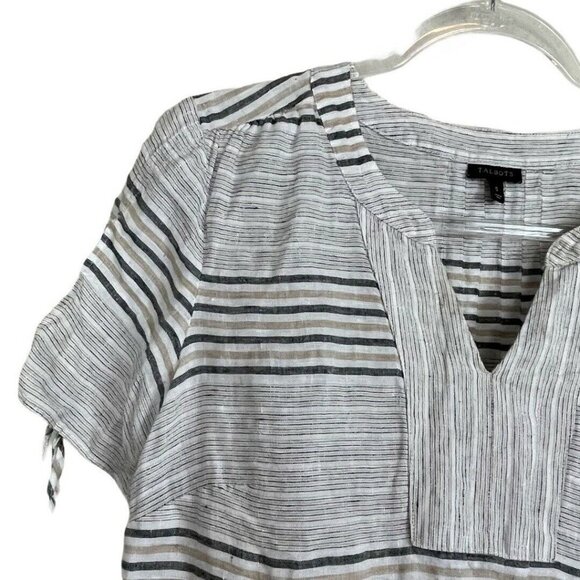 Talbots Linen V-neck Tunic Shirt Size S‎ Striped - Picture 2 of 7